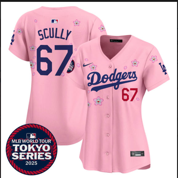 Women Los Angeles Dodgers #67 Scully Tokyo Series 2025 pink Limited Stitched Jersey->women mlb jersey->Women Jersey